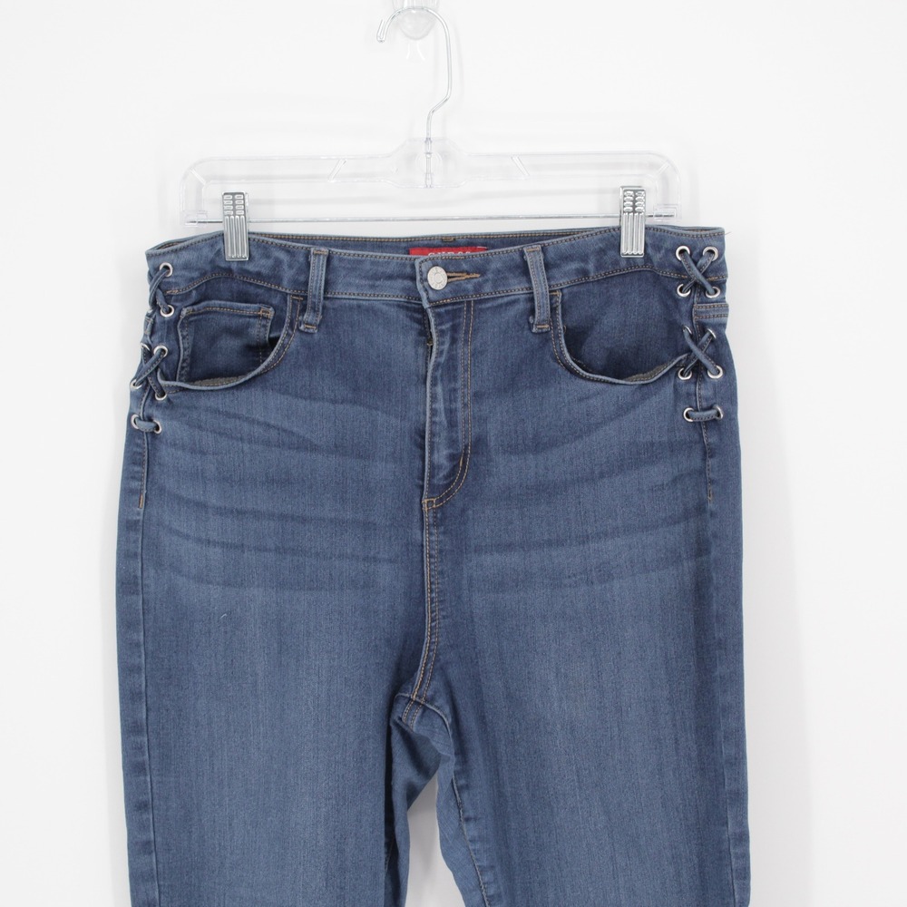 Guess Women's Blue‎ Side Lace Up High-Rise Skinny Jeans Size 32" Waist - Picture 2 of 10